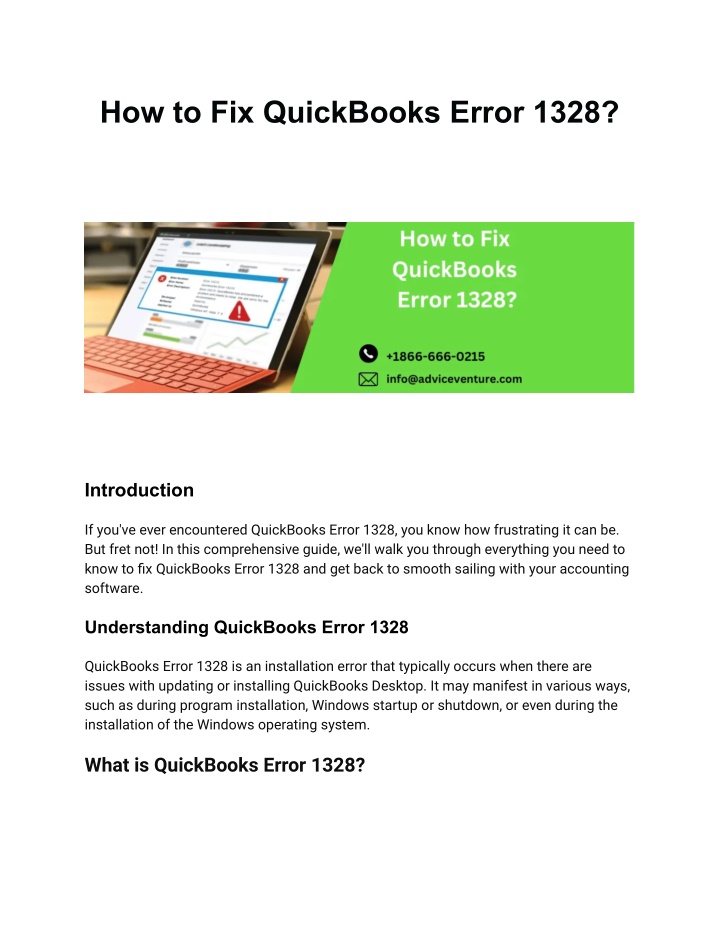 how to fix quickbooks error 1328 n.w