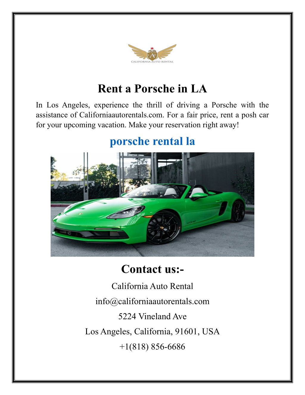 rent a porsche in la l.w