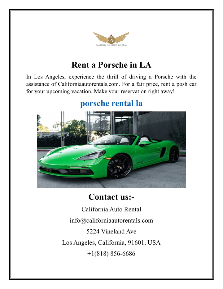 rent a porsche in la n.w
