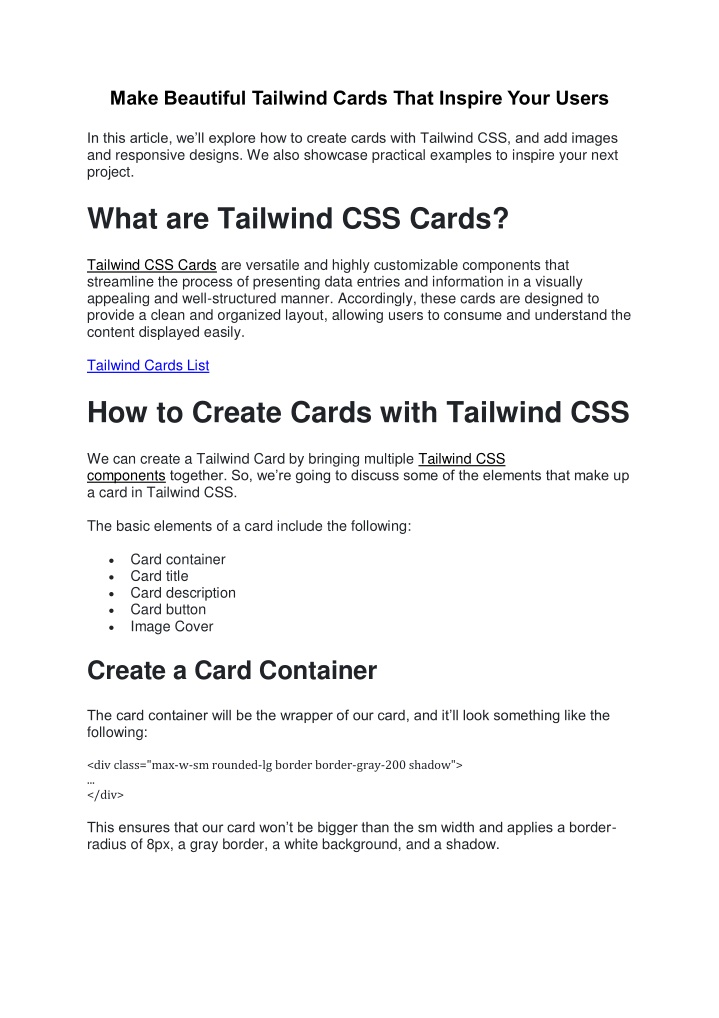 make beautiful tailwind cards that inspire your n.w