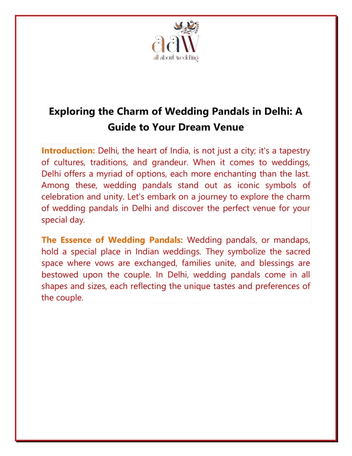 exploring the charm of wedding pandals in delhi n.w