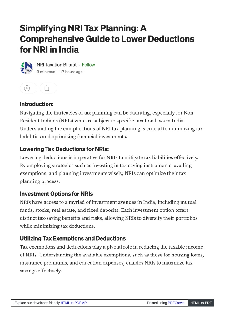simplifying nri tax planning a comprehensive n.w