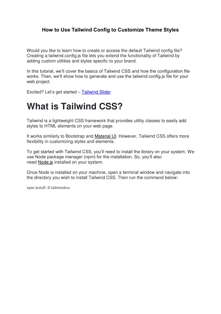 how to use tailwind config to customize theme n.w