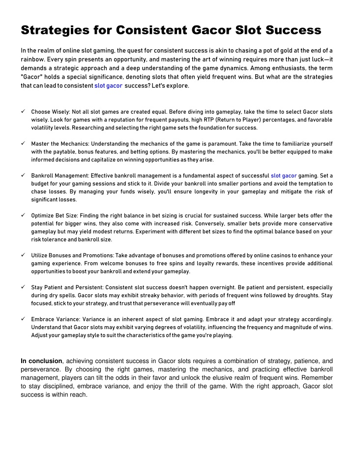 strategies for consistent gacor slot success n.w