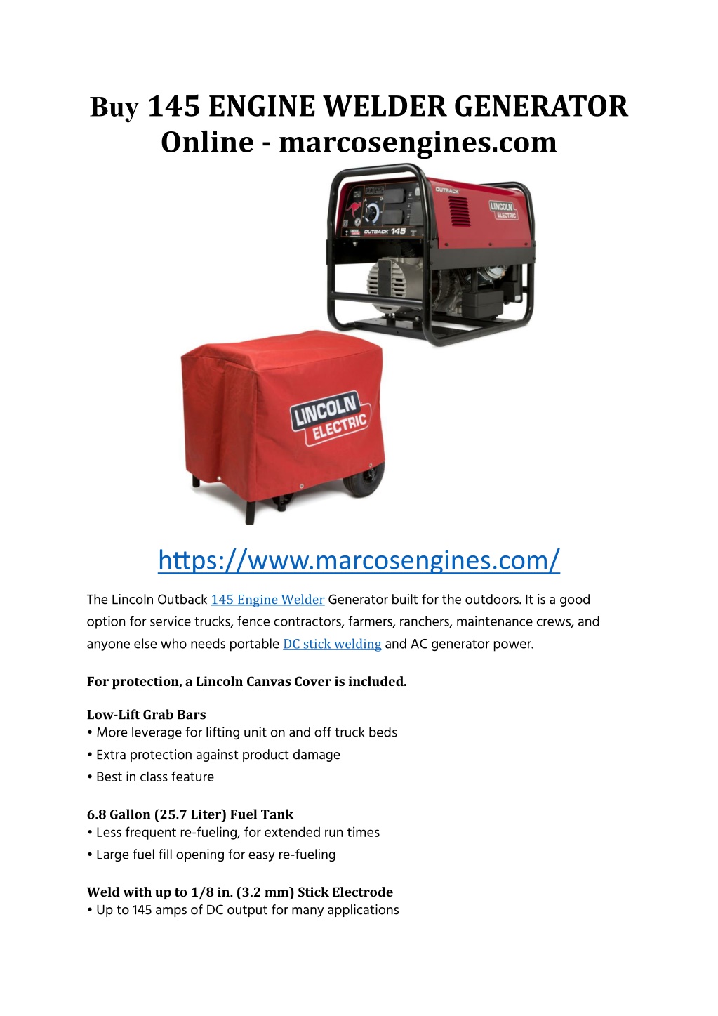 buy 145 engine welder generator online l.w