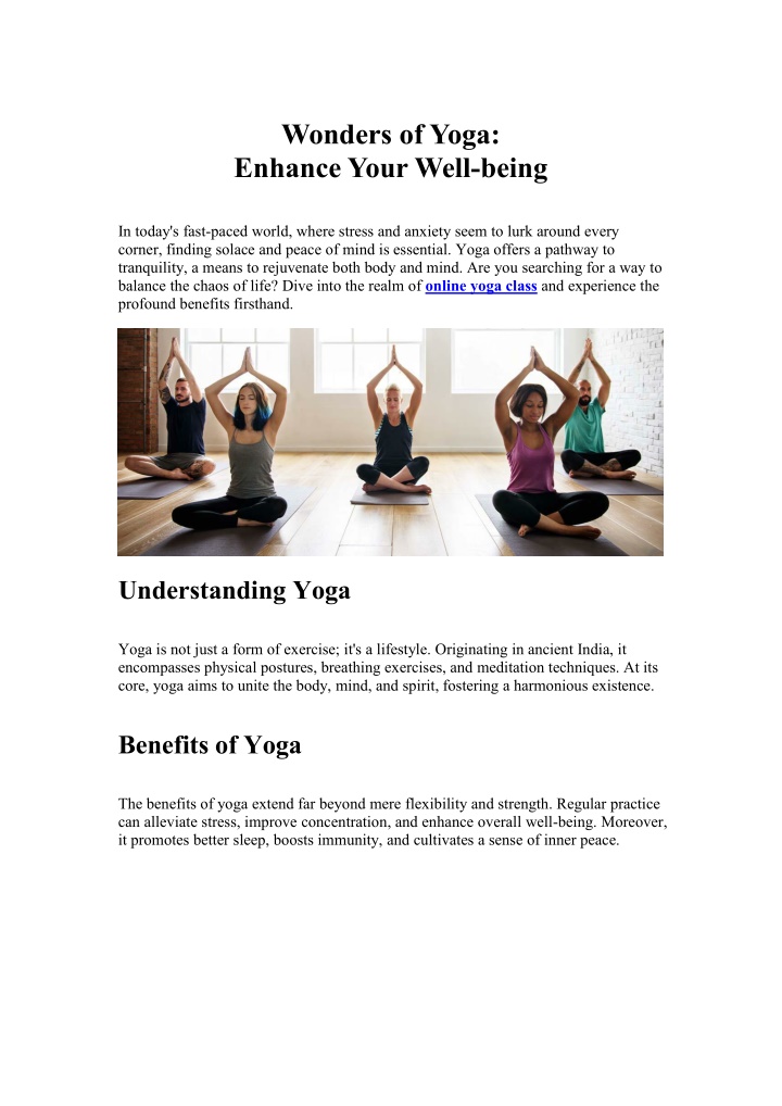 wonders of yoga enhance your well being n.w
