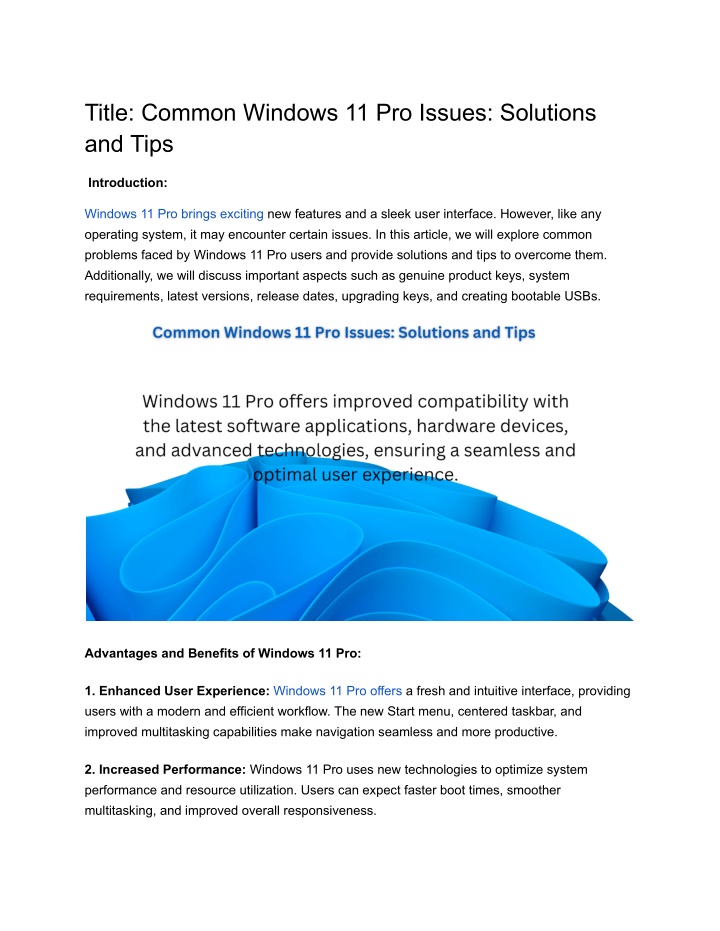 title common windows 11 pro issues solutions n.w