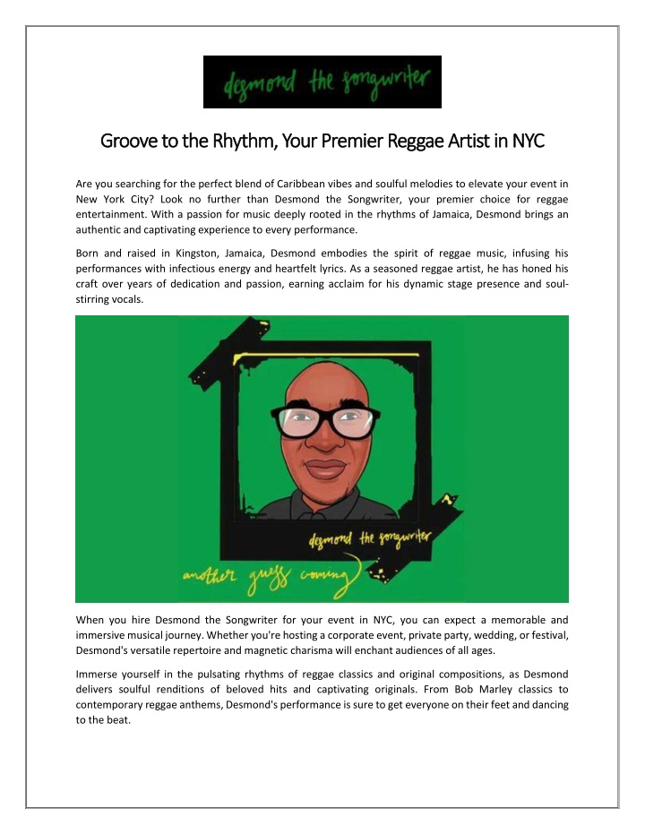 groove to the rhythm your premier reggae artist n.w