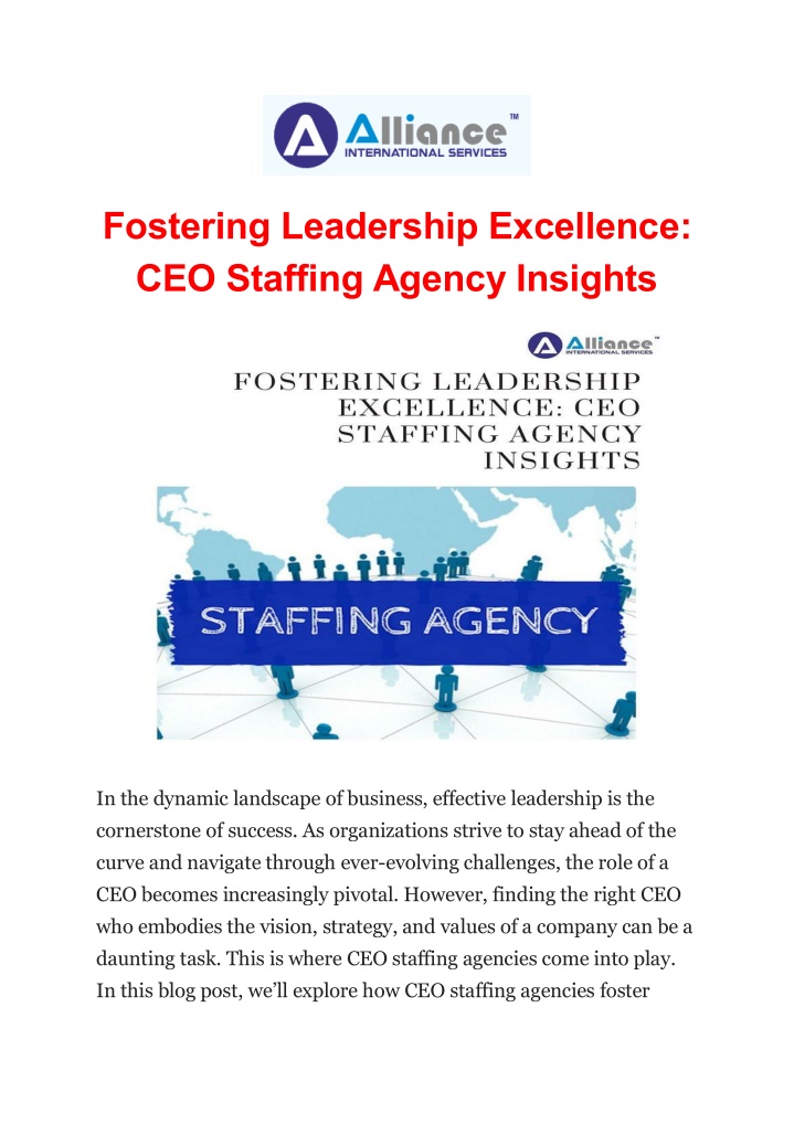 fostering leadership excellence ceo staffing n.w