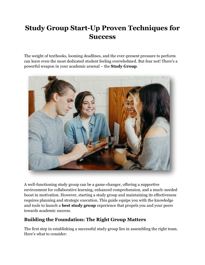 study group start up proven techniques for success n.w