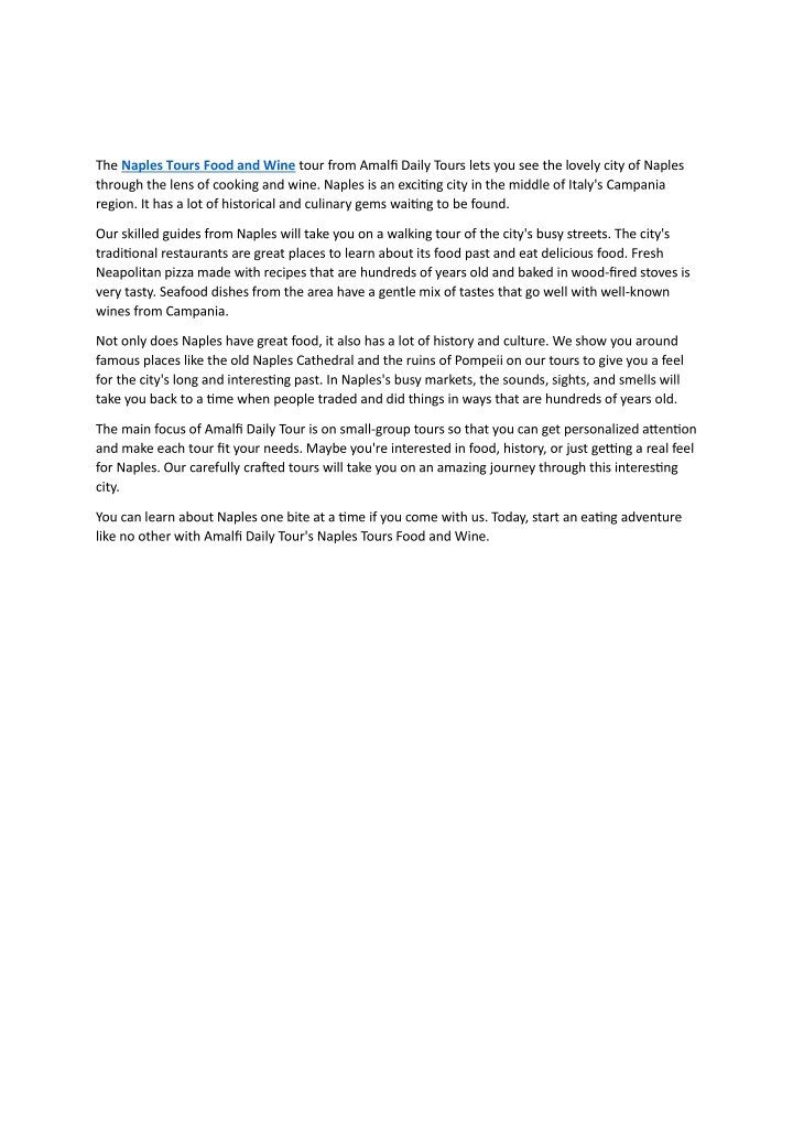the naples tours food and wine tour from amalfi n.w