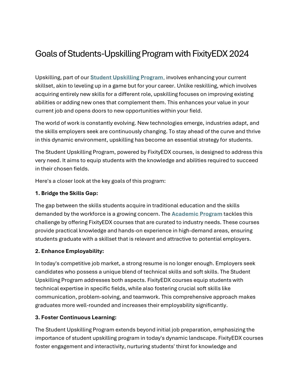 goals of students upskilling program with l.w