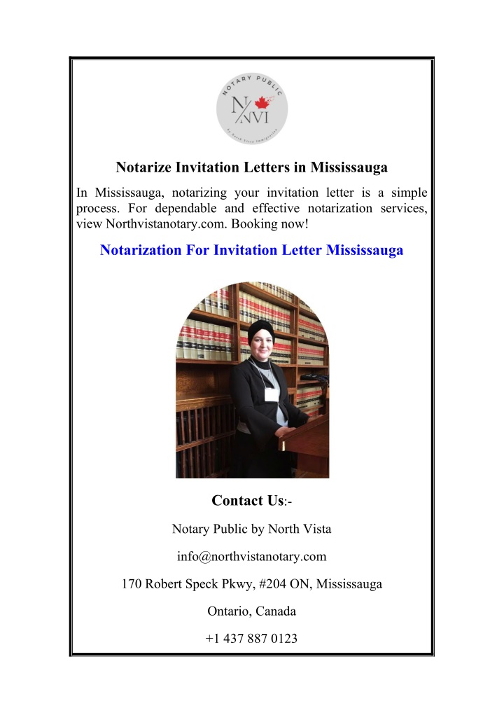 notarize invitation letters in mississauga n.w
