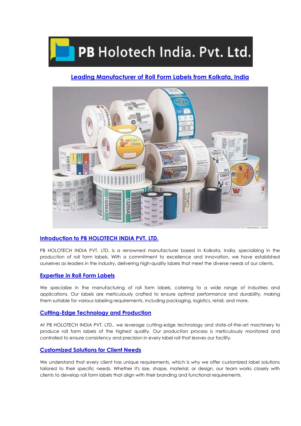 leading manufacturer of roll form labels from l.w