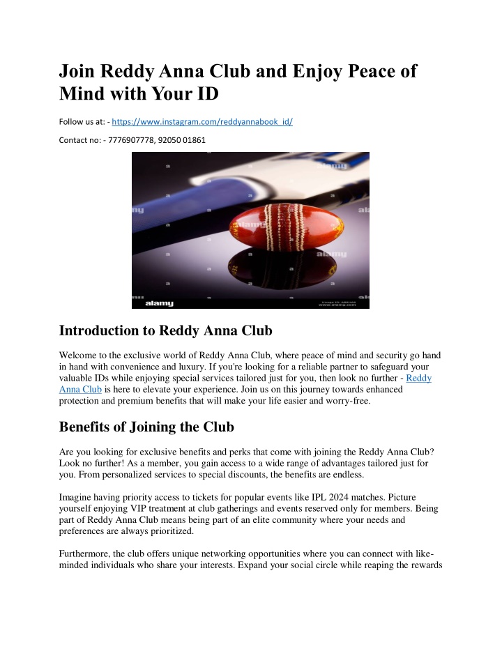 join reddy anna club and enjoy peace of mind with n.w