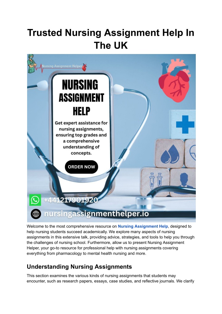 trusted nursing assignment help in the uk n.w