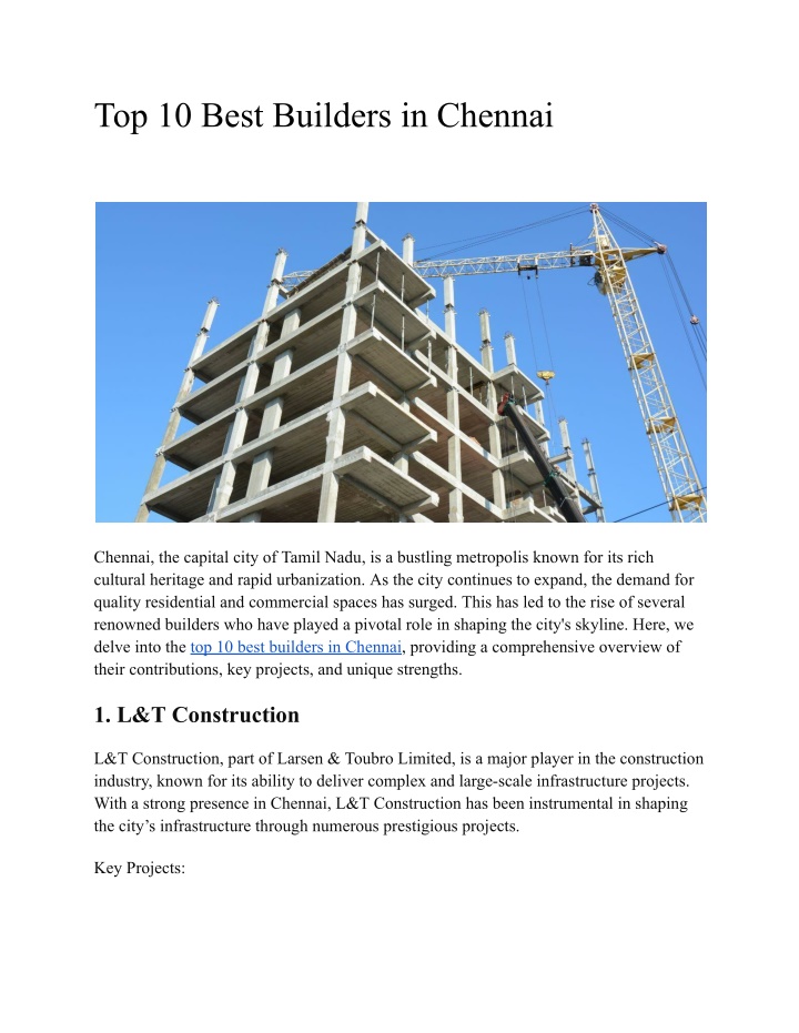 top 10 best builders in chennai n.w