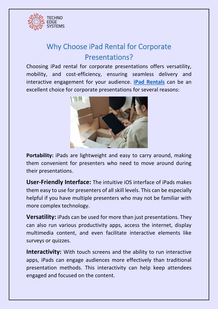why choose ipad rental for corporate why choose n.w