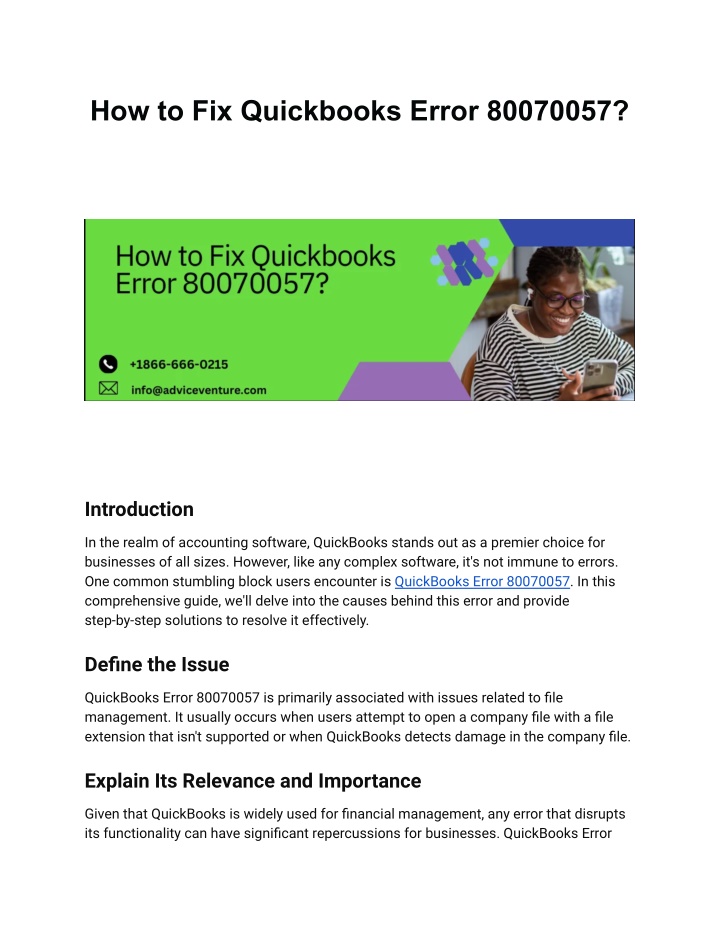 how to fix quickbooks error 80070057 n.w