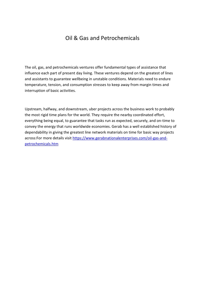 oil gas and petrochemicals n.w