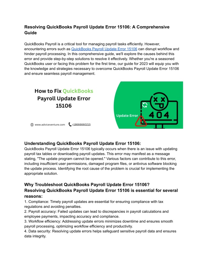 resolving quickbooks payroll update error 15106 n.w