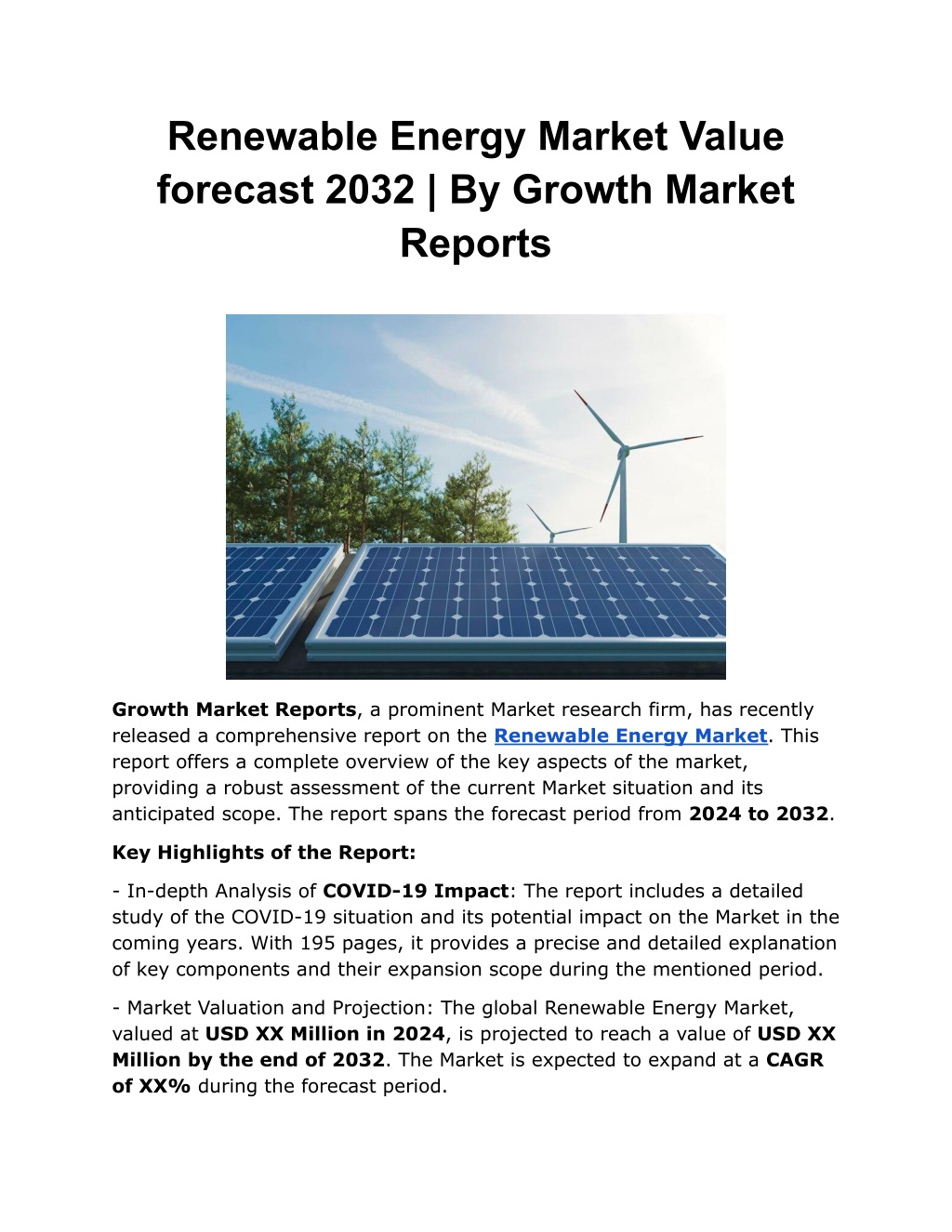 renewable energy market value forecast 2032 l.w