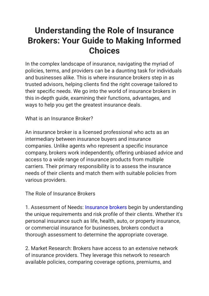 understanding the role of insurance brokers your n.w