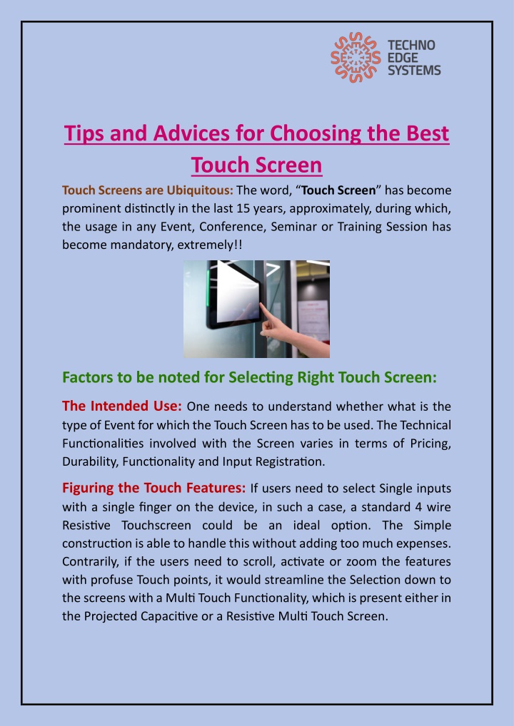 tips and advices for choosing the best touch n.w
