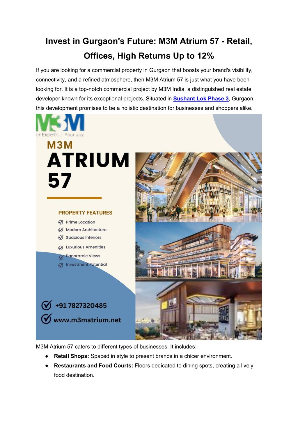 invest in gurgaon s future m3m atrium 57 retail l.w