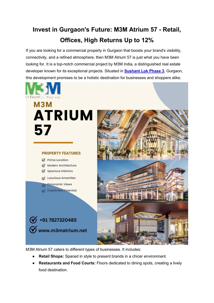 invest in gurgaon s future m3m atrium 57 retail n.w