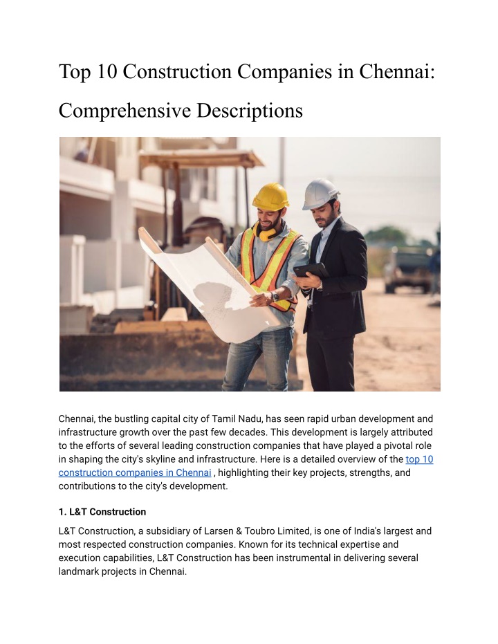 top 10 construction companies in chennai n.w