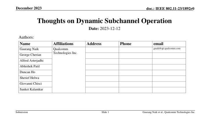 Dynamic Subchannel Operation in IEEE 802.11-23/1892r0: Enhancing Spectral Efficiency