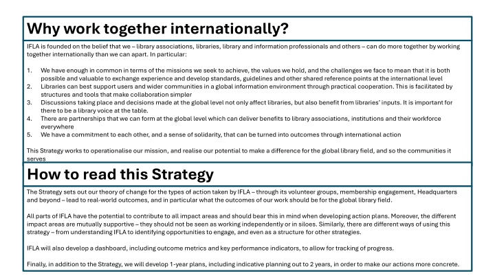 Working Together Internationally: IFLA's Vision for Global Library Engagement