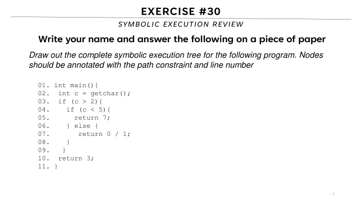 Symbolic Execution Tree for a Program