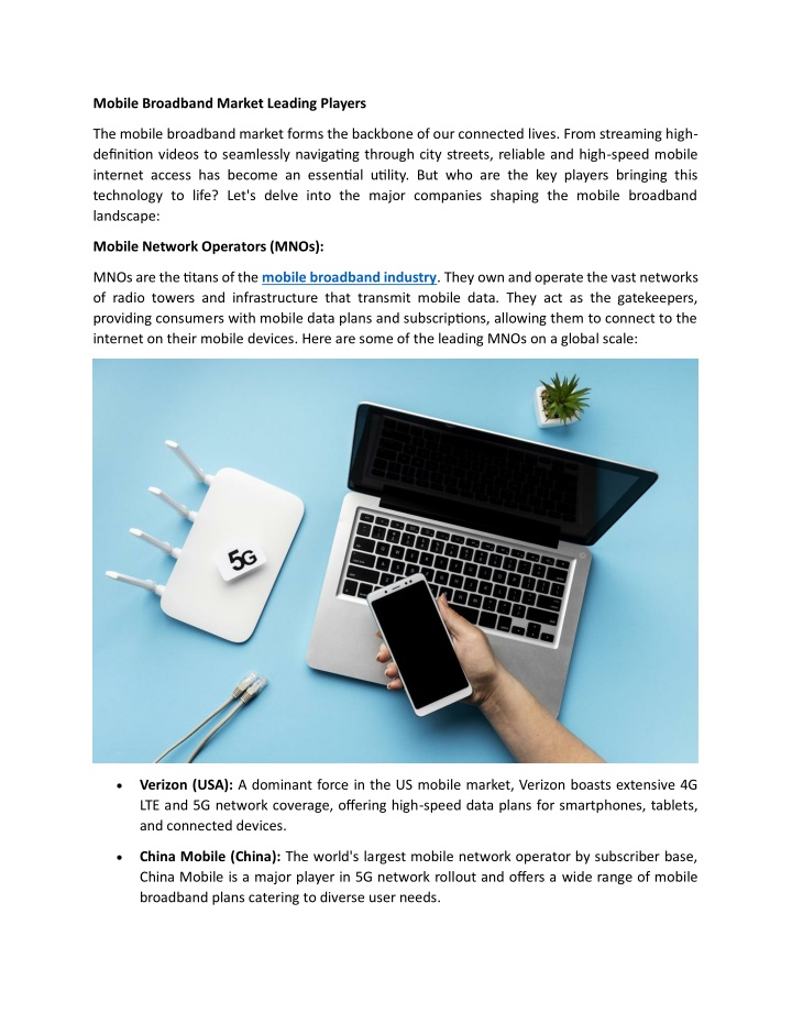 mobile broadband market leading players n.w