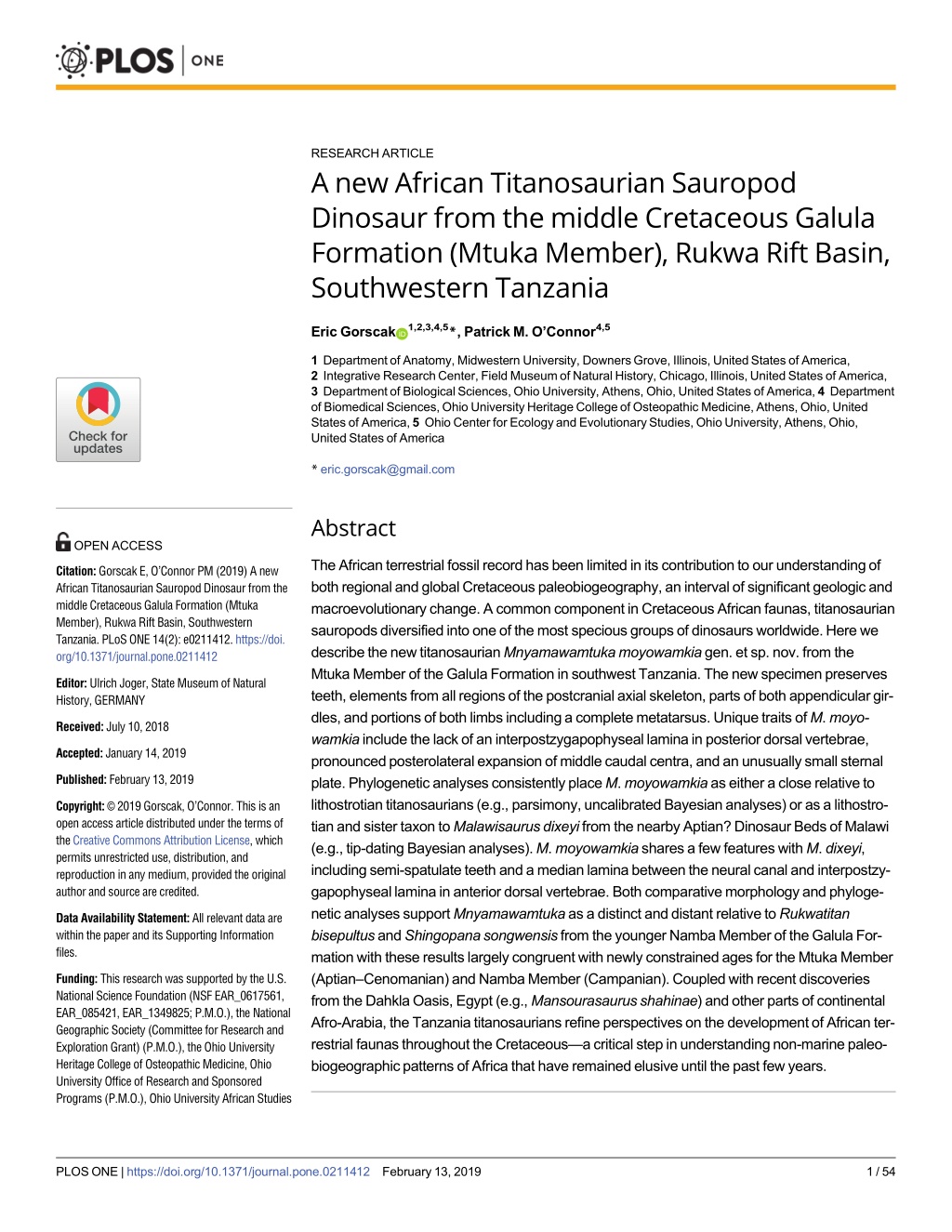research article a new african titanosaurian l.w