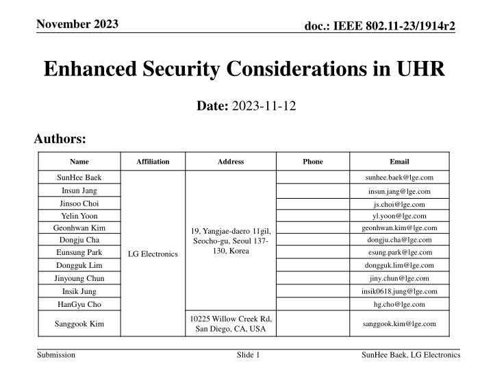 Enhanced Security Considerations in IEEE 802.11-23 for UHR