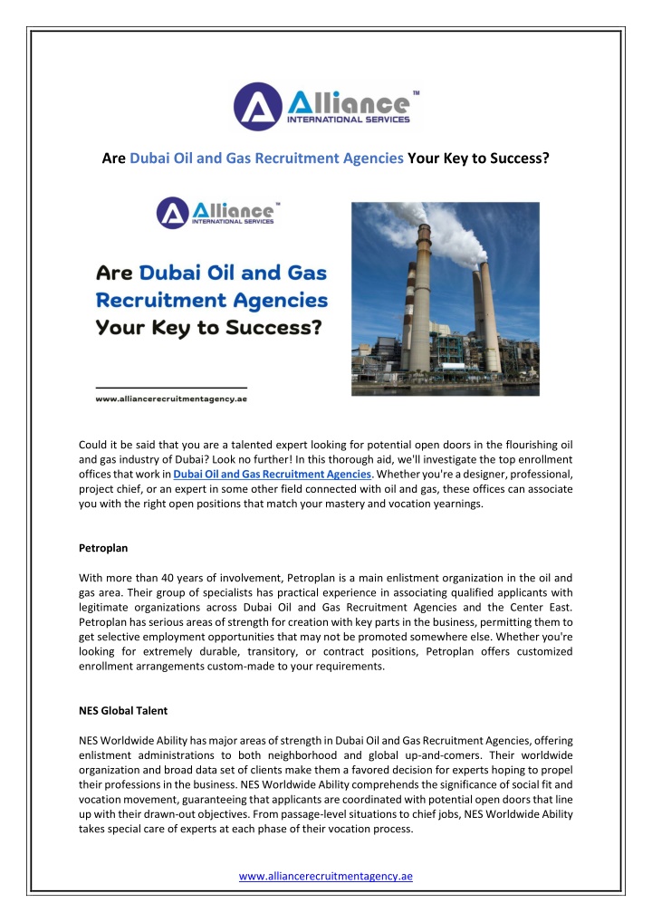 are dubai oil and gas recruitment agencies your n.w