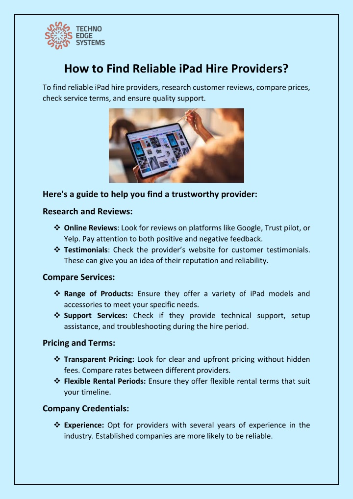 how to find reliable ipad hire providers n.w