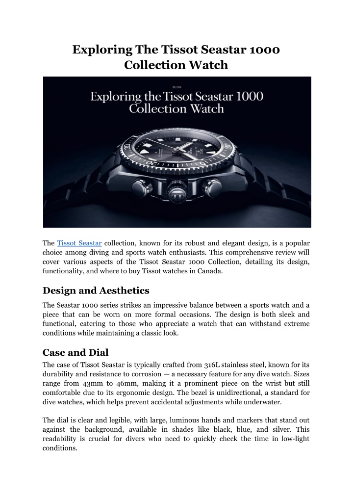 exploring the tissot seastar 1000 collection watch n.w