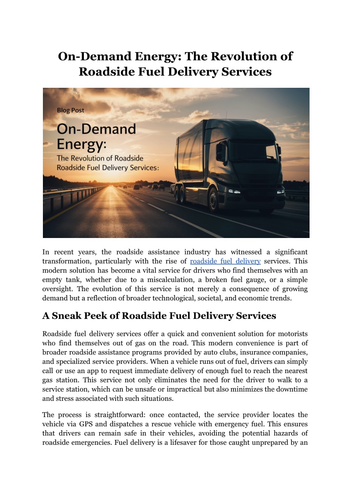 on demand energy the revolution of roadside fuel n.w