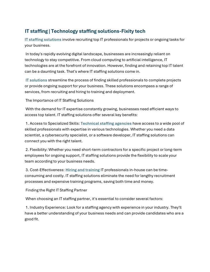it staffing technology staffing solutions fixity n.w
