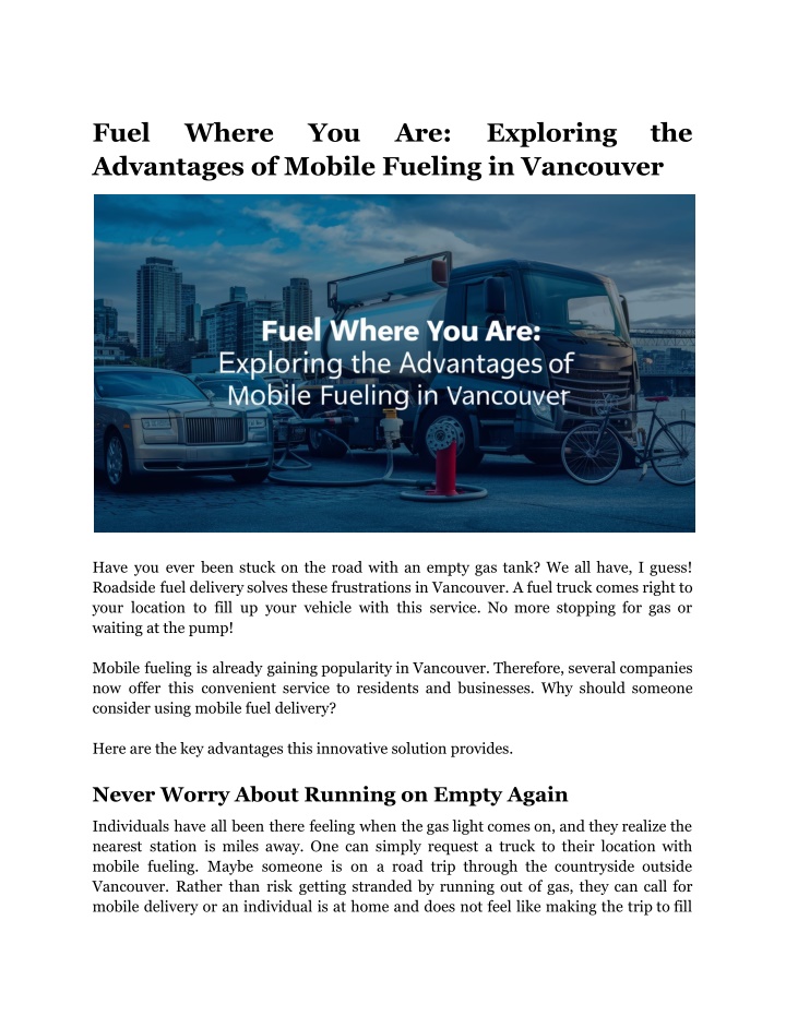 fuel advantages of mobile fueling in vancouver n.w