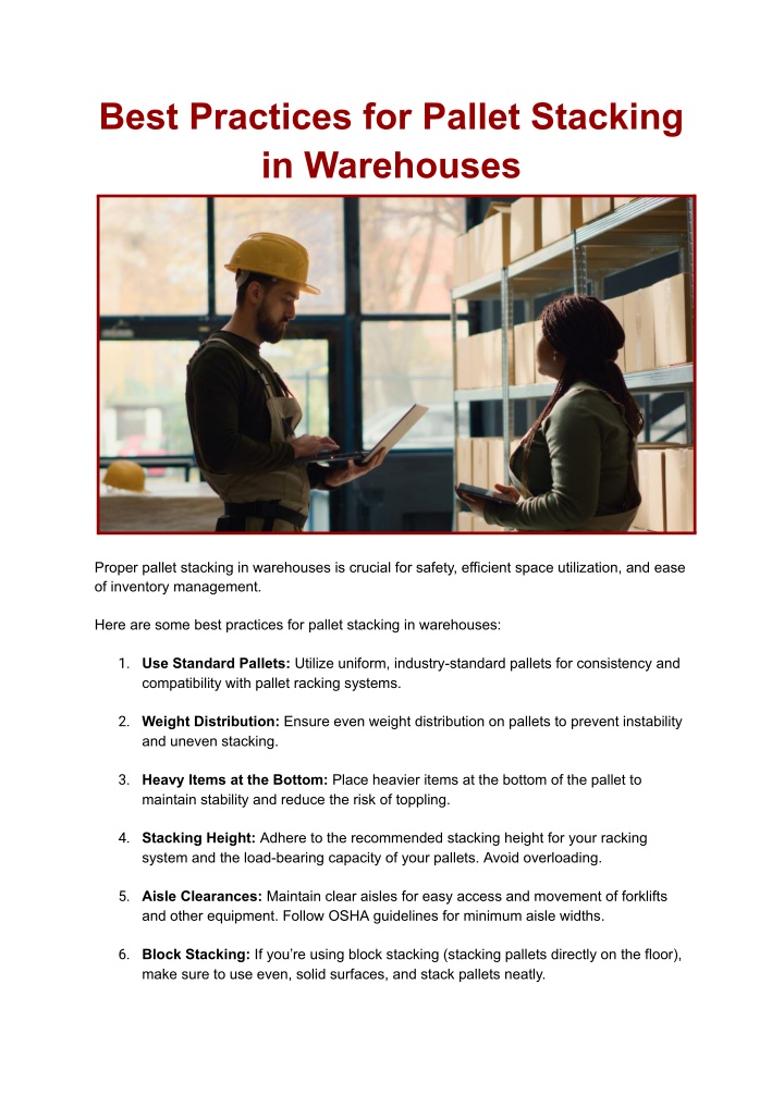 best practices for pallet stacking in warehouses n.w