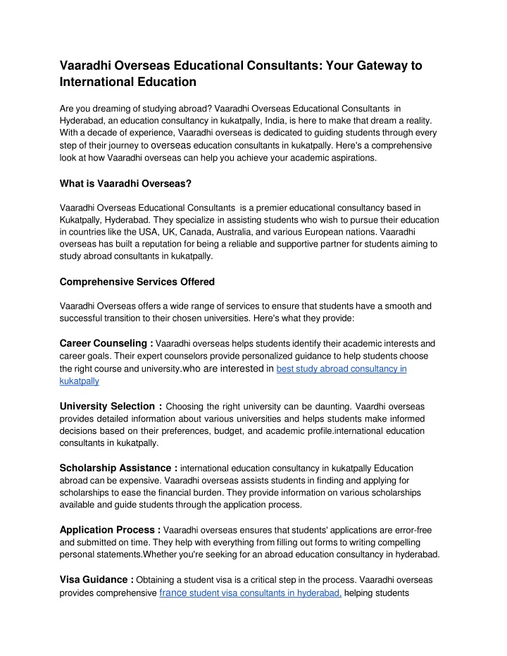Vaaradhi Overseas Educational Consultants: Your Gateway to International Educati