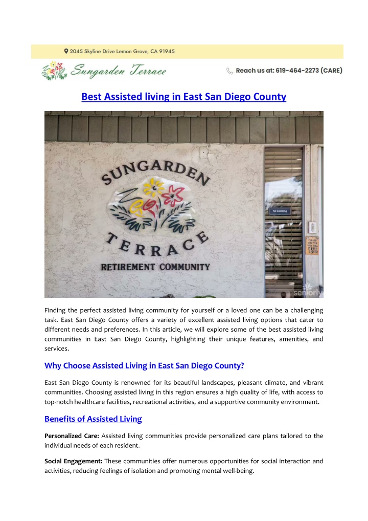 best assisted living in east san diego county n.w