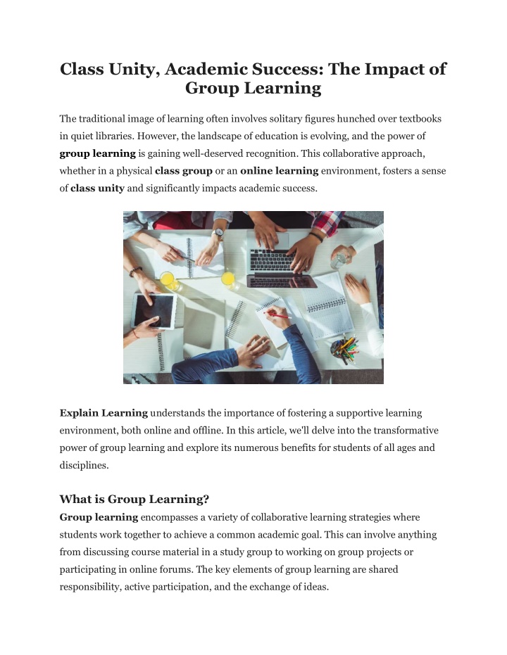class unity academic success the impact of group n.w