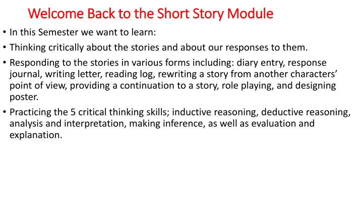 Engaging with Critical Thinking in Short Stories