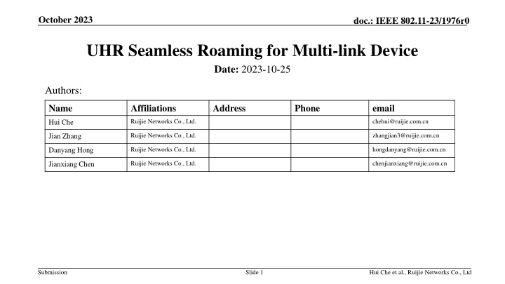 Seamless Roaming for Multi-link Device in IEEE 802.11-23