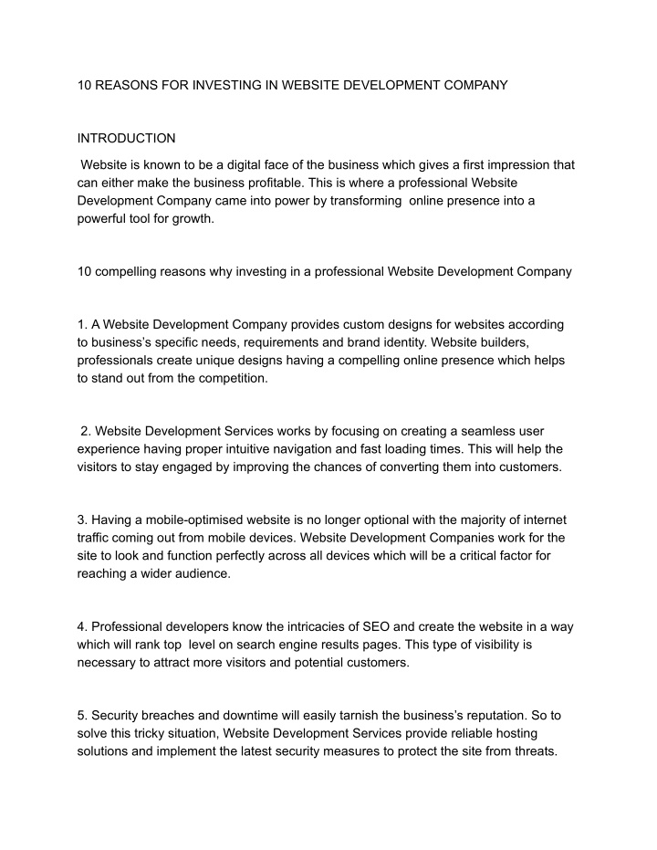 10 reasons for investing in website development n.w